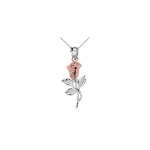 Two Tone Beauty Rose Pendant Necklace in 9ct White Gold