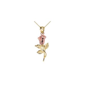 Two Tone Beauty Rose Pendant Necklace in 9ct Gold