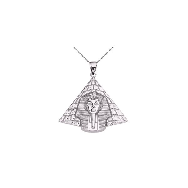 Detailed Egyptian King Tut Pendant Necklace in 9ct White Gold