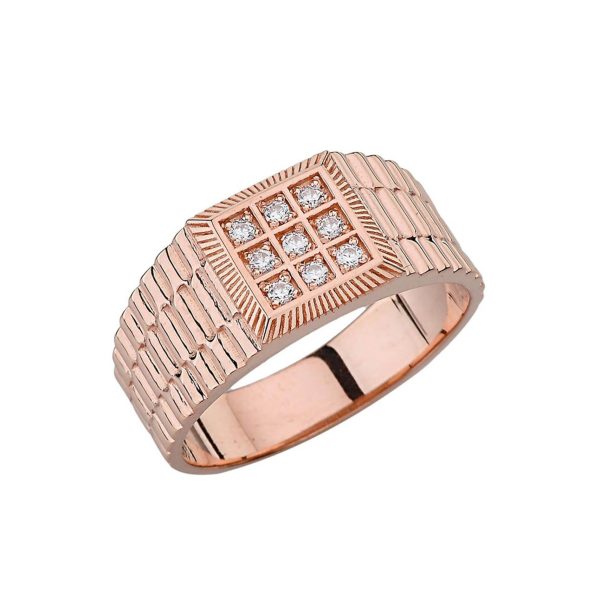 Men's Diamond Embellished Watchband Ring in 9ct Rose Gold