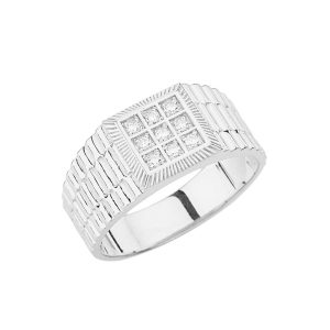 Men's Diamond Embellished Watchband Ring in Sterling Silver