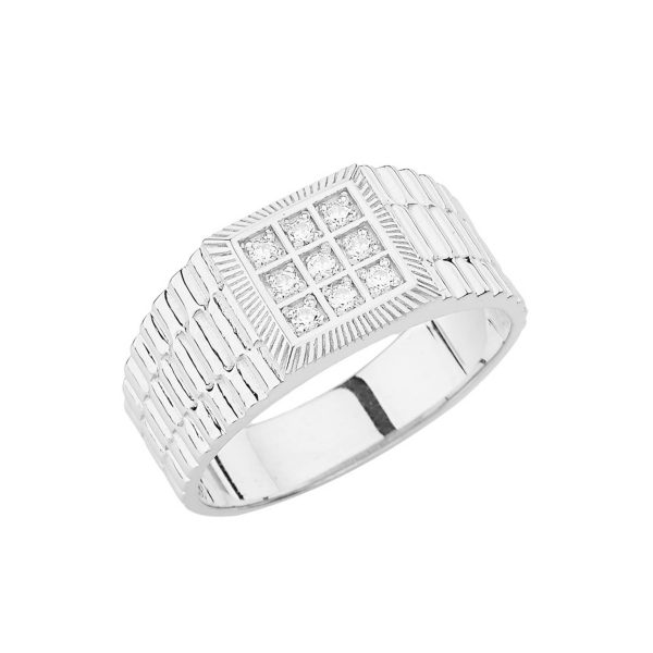 Men's Diamond Embellished Watchband Ring in Sterling Silver