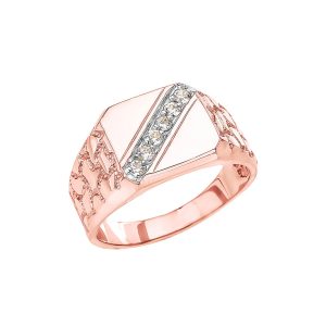 Men's CZ Embellished Watchband Signet Ring in 9ct Rose Gold