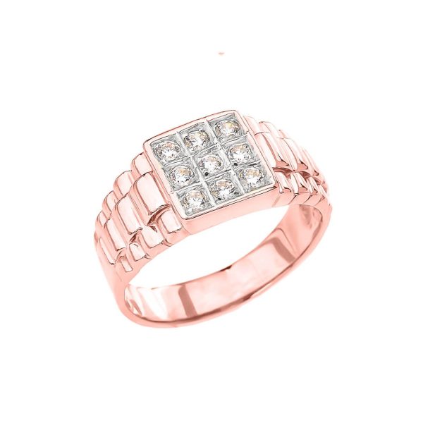 Men's CZ Watchbband Design Ring in 9ct Rose Gold