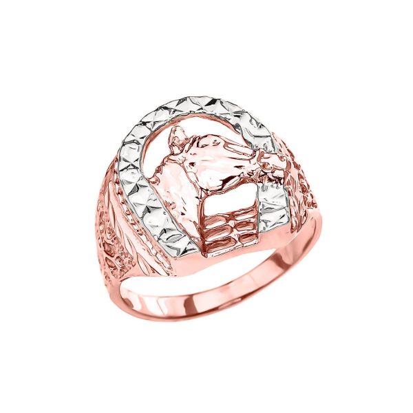 Men's Two Tone Horse Ring in 9ct Rose Gold