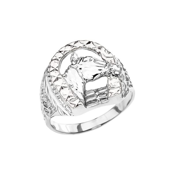 Men's Two Tone Horse Ring in Sterling Silver