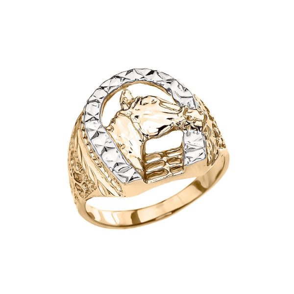 Men's Two Tone Horse Ring in 9ct Gold