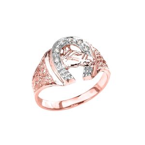 Men's Diamond Embellished Horse Ring, 0.05 ct in 9ct Rose Gold