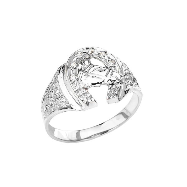 Men's Diamond Embellished Horse Ring, 0.05 ct in 9ct White Gold