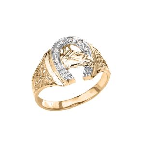 Men's Diamond Embellished Horse Ring, 0.05 ct in 9ct Gold