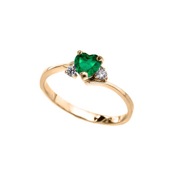 Emerald & CZ Heart Promise Gemstone Engagement Ring in 9ct Gold