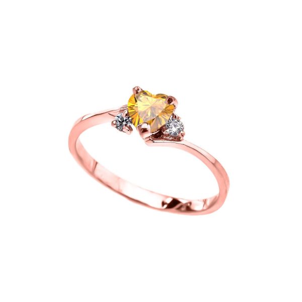 Citrine & CZ Heart Promise Gemstone Ring in 9ct Rose Gold