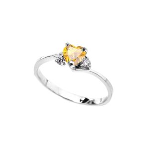 Citrine & CZ Heart Promise Ring in 9ct White Gold