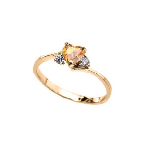 Citrine & CZ Heart Promise Gemstone Ring in 9ct Gold