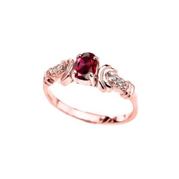 Garnet & Diamond Oval Ring in 9ct Rose Gold