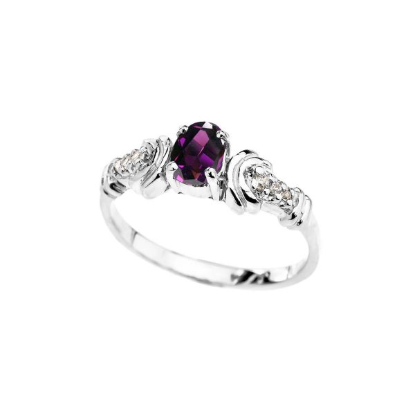 Amethyst & Diamond Framed Gemstone Decorative Ring in 9ct White Gold