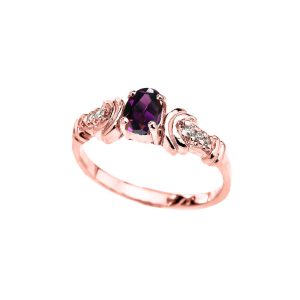 Amethyst & Diamond Framed Gemstone Decorative Ring in 9ct Rose Gold