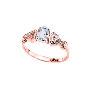 Aquamarine & Diamond Framed Gemstone Decorative Ring in 9ct Rose Gold