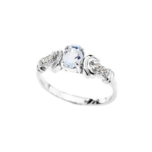 Aquamarine & Diamond Framed Gemstone Decorative Ring in 9ct White Gold