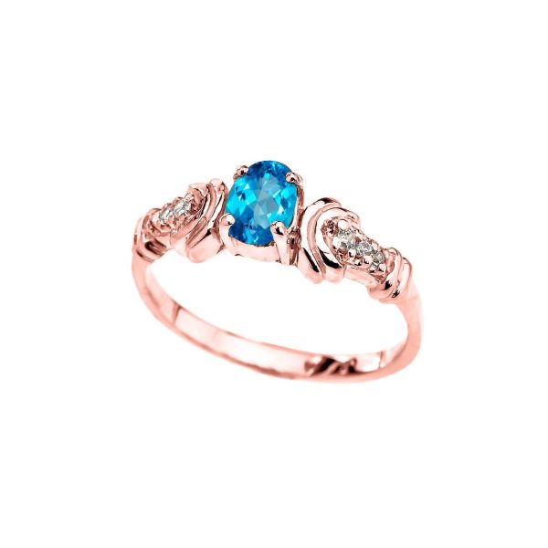 Blue Topaz & Diamond Framed Gemstone Decorative Ring in 9ct Rose Gold