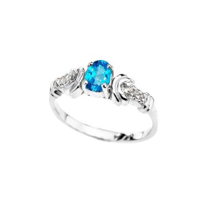 Blue Topaz & Diamond Framed Gemstone Decorative Ring in 9ct White Gold