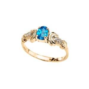 Blue Topaz & Diamond Framed Gemstone Decorative Ring in 9ct Gold