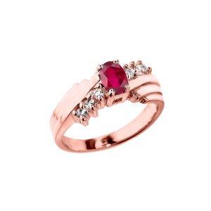 Ruby & Diamond Asymmetric Gemstone Ring in 9ct Rose Gold