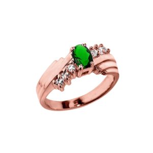 Emerald & Diamond Asymmetric Gemstone Ring in 9ct Rose Gold