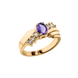 Amethyst & Diamond Asymmetric Gemstone Ring in 9ct Gold