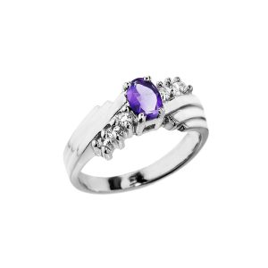 Amethyst & White Topaz Asymmetric Gemstone Ring in Sterling Silver