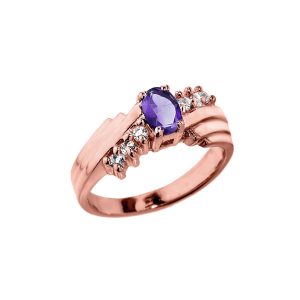 Amethyst & Diamond Asymmetric Gemstone Ring in 9ct Rose Gold