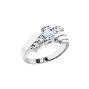 Aquamarine & White Topaz Asymmetric Gemstone Ring in Sterling Silver