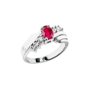 Ruby & White Topaz Asymmetric Gemstone Ring in Sterling Silver