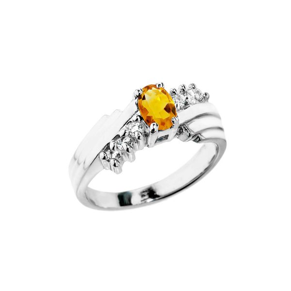 Citrine & White Topaz Asymmetric Gemstone Ring in Sterling Silver