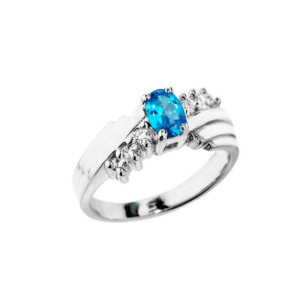 Blue Topaz & White Topaz Asymmetric Gemstone Ring in Sterling Silver