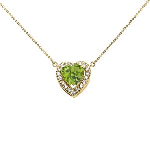 Green CZ & Diamond Elegant Heart Gemstone Pendant Necklace in 9ct Gold