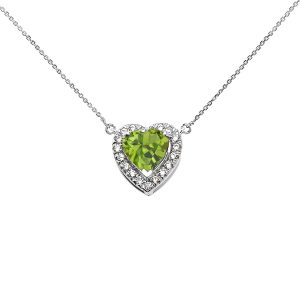 Green CZ & Diamond Elegant Heart Gemstone Pendant Necklace in 9ct White Gold