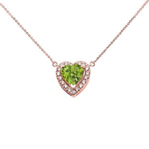 Green CZ & Diamond Elegant Heart Gemstone Pendant Necklace in 9ct Rose Gold