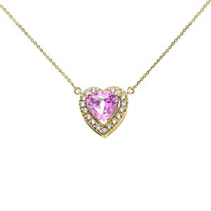 Pink CZ & Diamond Elegant Heart Gemstone Pendant Necklace in 9ct Gold