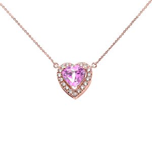 Pink CZ & Diamond Elegant Heart Gemstone Pendant Necklace in 9ct Rose Gold