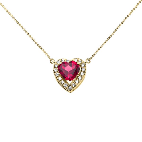 Red CZ & Diamond Elegant Heart Gemstone Pendant Necklace in 9ct Gold