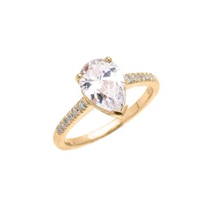 CZ Statement Teardrop Engagement Ring in 9ct Gold