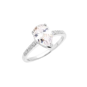 CZ Statement Teardrop Engagement Ring in 9ct White Gold