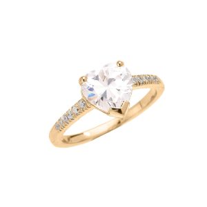 CZ & Diamond Statement Heart Engagement Ring in 9ct Gold