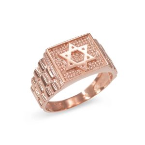 Men's Star of David Watchband Ring in 9ct Rose Gold