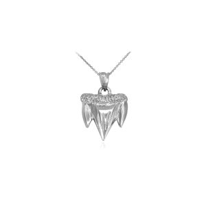 Men's Shark Tooth Pendant Necklace in 9ct White Gold