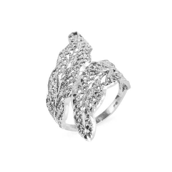 Textured Leaf Ring in Sterling Silver