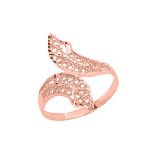 Textured Double Leaf Ring in 9ct Rose Gold