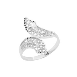 Textured Double Leaf Ring in Sterling Silver