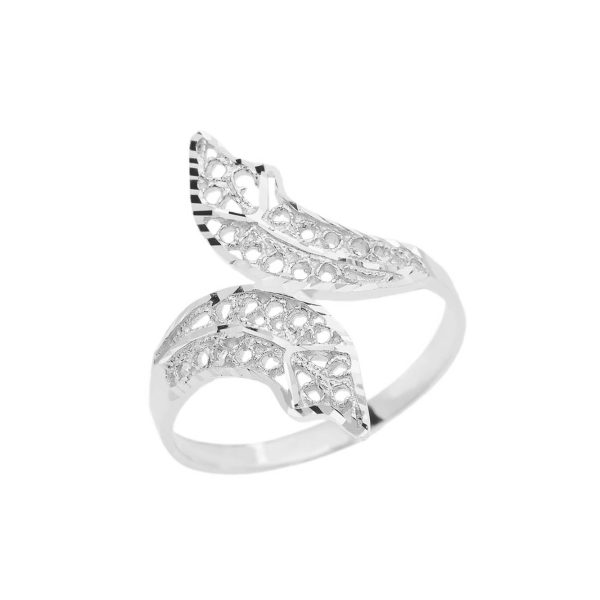 Textured Double Leaf Ring in Sterling Silver